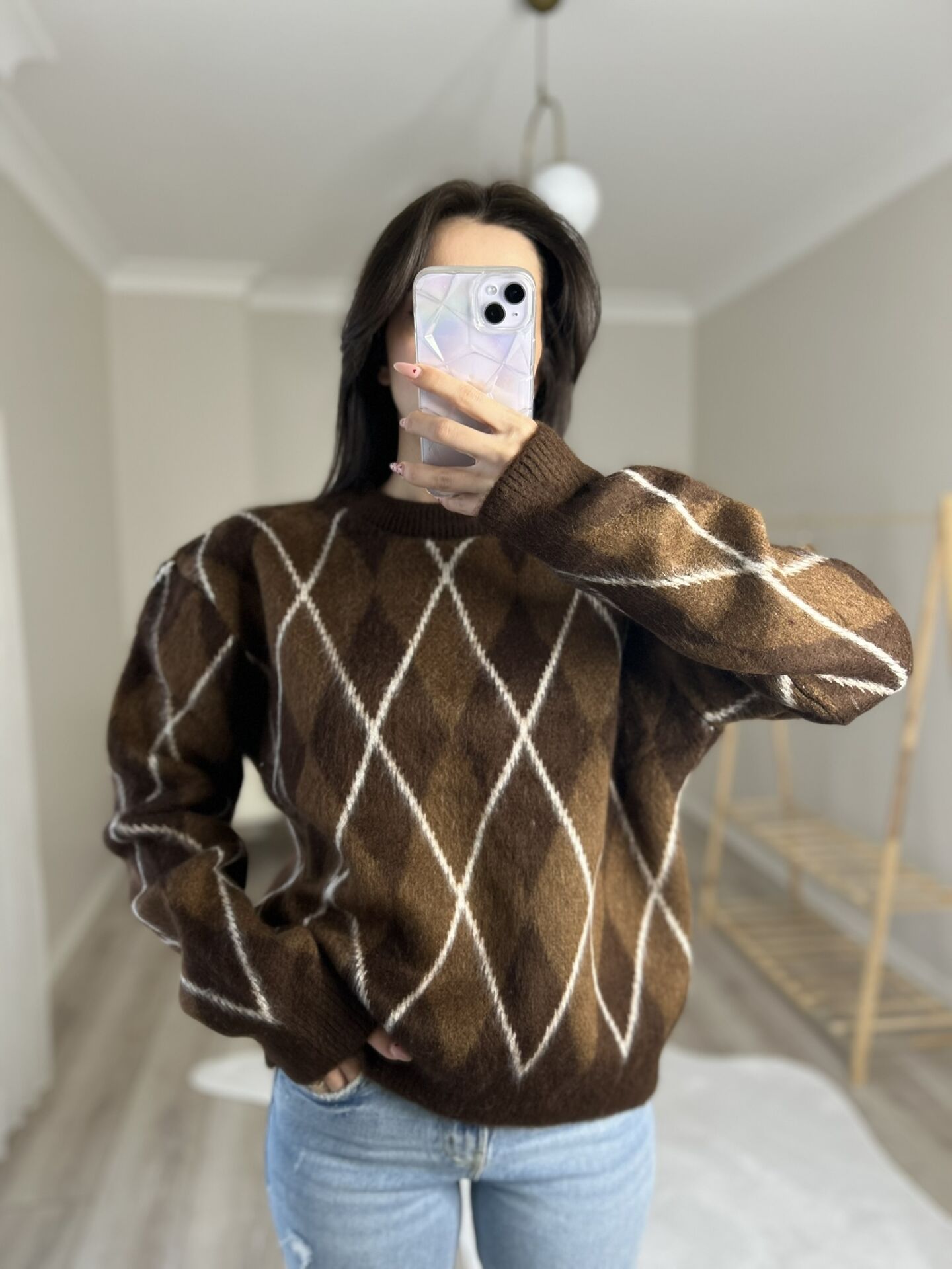 MOSSİ BAKLAVA DİLİMKİ KAZAK - KAHVERENGİ