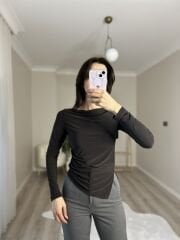 DRAPELİ BLUZ - ACI KAHVE