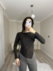 DRAPELİ BLUZ - ACI KAHVE