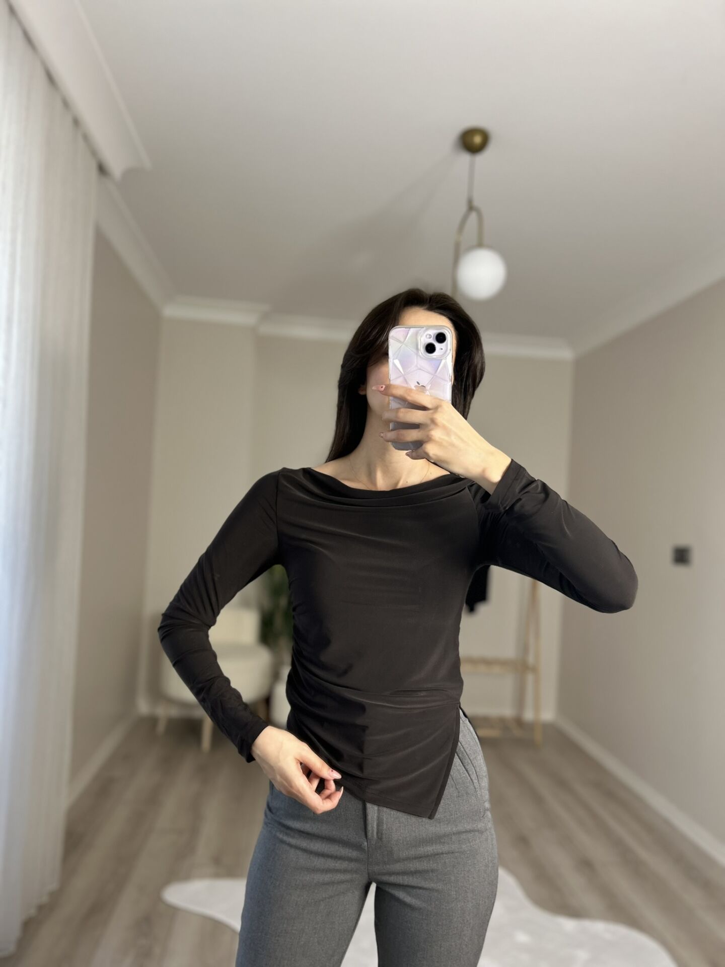 DRAPELİ BLUZ - ACI KAHVE