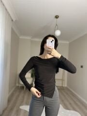 DRAPELİ BLUZ - ACI KAHVE