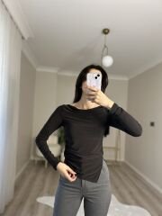 DRAPELİ BLUZ - ACI KAHVE