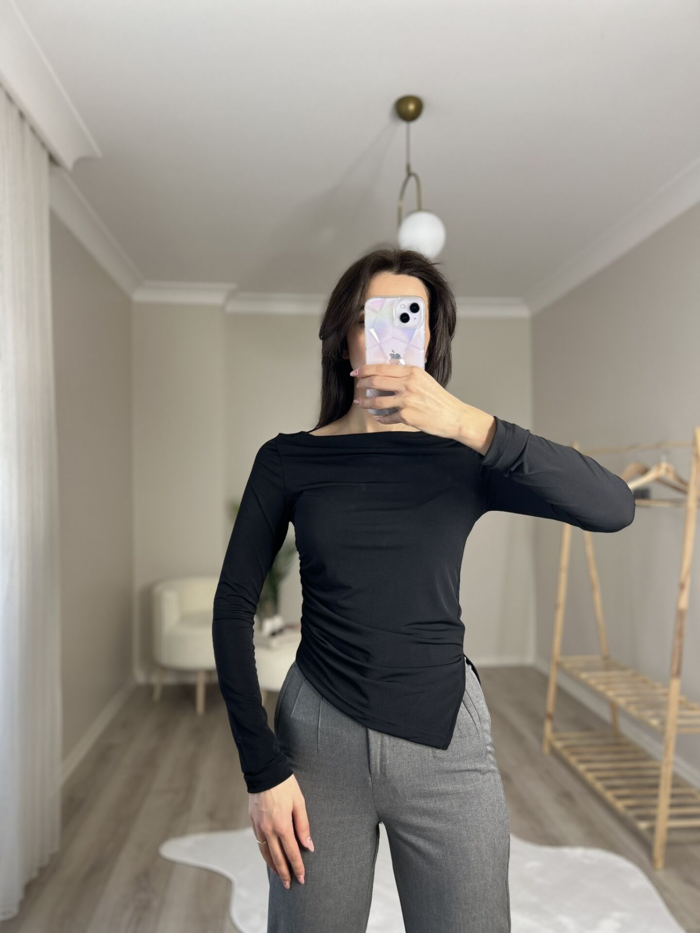 DRAPELİ BLUZ - SİYAH