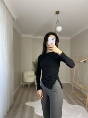 DRAPELİ BLUZ - SİYAH