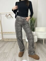 LEOPAR DESENLİ YIKAMALI STRAİGHT JEAN