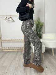 LEOPAR DESENLİ YIKAMALI STRAİGHT JEAN