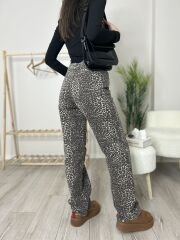 LEOPAR DESENLİ YIKAMALI STRAİGHT JEAN