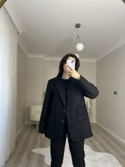 KAŞE KUMAŞ CEKET - SİYAH