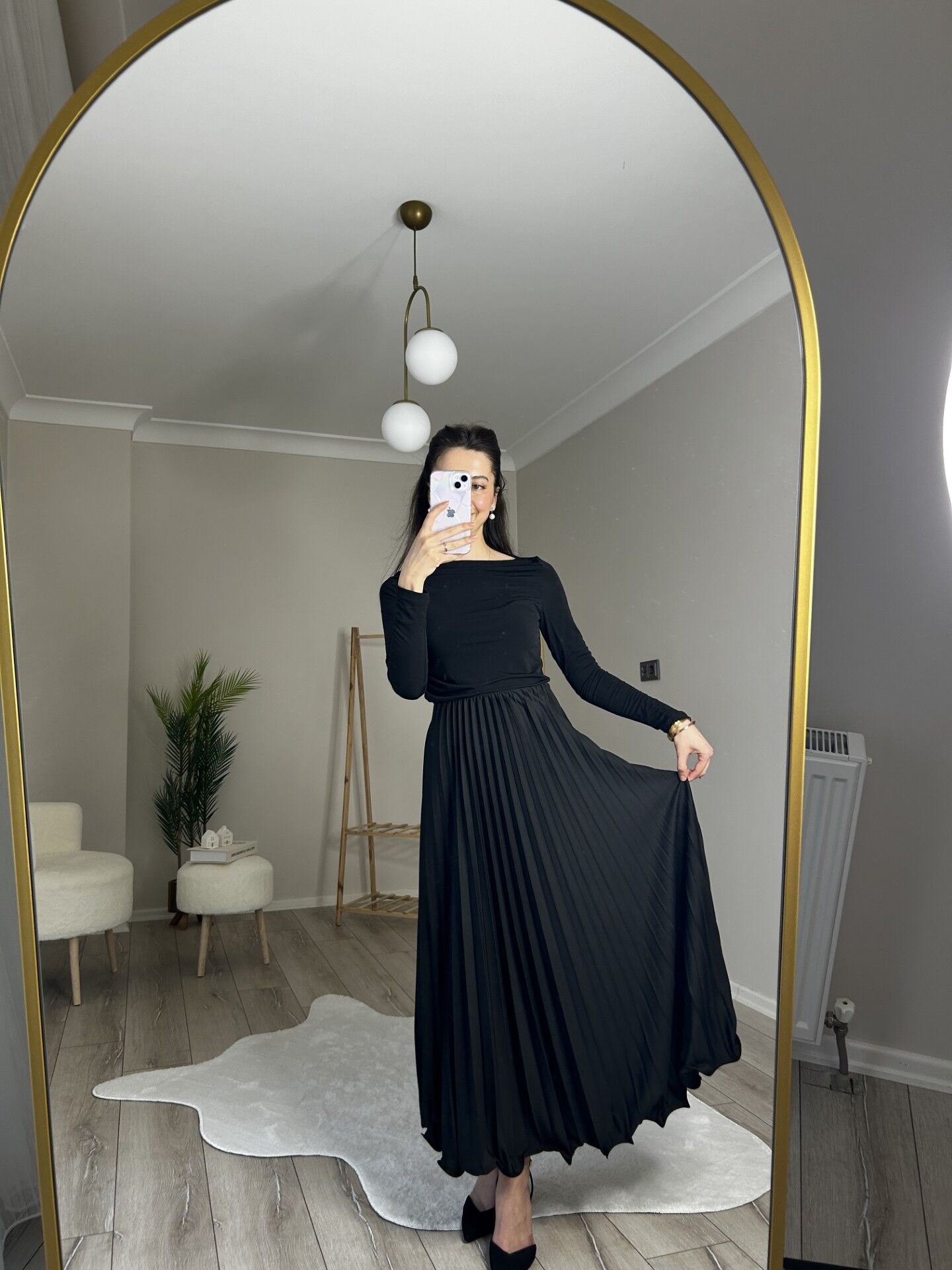 PİLELİ MİDİ ETEK - SİYAH