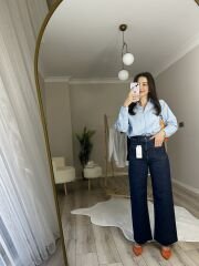 LACİVERT ÖN KARE CEP DETAYLI LAZER KESİM JEAN