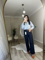 LACİVERT ÖN KARE CEP DETAYLI LAZER KESİM JEAN