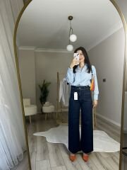 LACİVERT ÖN KARE CEP DETAYLI LAZER KESİM JEAN