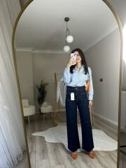 LACİVERT ÖN KARE CEP DETAYLI LAZER KESİM JEAN