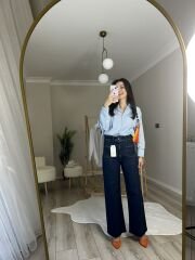 LACİVERT ÖN KARE CEP DETAYLI LAZER KESİM JEAN