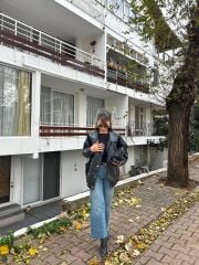 OVERSİZE KESİM BELİ LASTİKLİ DERİ CEKET