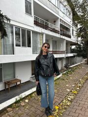 OVERSİZE KESİM BELİ LASTİKLİ DERİ CEKET