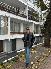 OVERSİZE KESİM BELİ LASTİKLİ DERİ CEKET