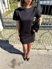 VİRAL MİNİ CEP DETAYLI KISA KOL SİYAH ELBİSE