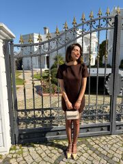 VİRAL MİNİ CEP DETAYLI KISA KOL KAHVERENGİ ELBİSE