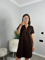 MODAL KISA KOL ELBİSE KAHVERENGİ